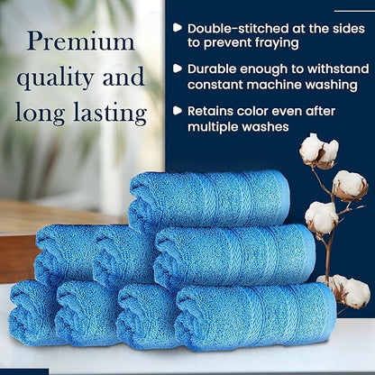 HALLEY Turkish 8 Pack Premium Washcloths (8 Pieces) 650 GSM Highly Absorbent Super Soft 100% Cotton - 8 Washcloths (Blue)