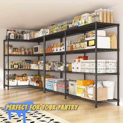 REIBII 72.8" W Storage Shelves Load 1500LBS, 4 Tier Metal Shelving Unit Wire Shelving for Storage Rack Heavy Duty Metal Shelves for Garage Pantry Kitchen, 17.7" D x 72.8" W x 59" H