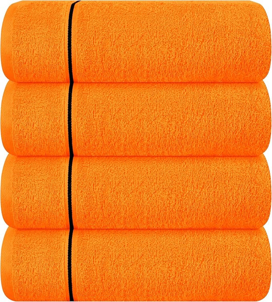 MyOwn Ultra Soft 4 Pack Oversized Bath Towel Set 27x54 inches, 100% Cotton Bath Towels, Highly Absorbant Compact Quickdry & Lightweight Towel, Ideal for Gym Travel Camp Pool - Orange