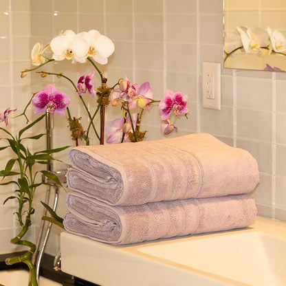 Mosobam Luxury Turkish 10pc XL Deluxe Bath Bundle Body Hand Face Towel and Mat Lavender Aura 700 GSM & 1000 GSM Bamboo Viscose & Aegean Turkish Combed Cotton