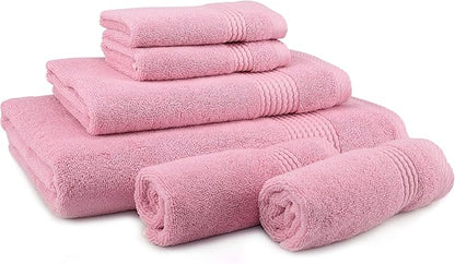 EastNBlue Lara Premium Bath Towel Set 6 Piece - Soft & Highly Absorbent Bathroom Towel Set, 100% Luxury Turkish Cotton, Flannel Bath Towels, 1 Bath Towel, 1 Hand Towel, 4 Washcloths - Rose