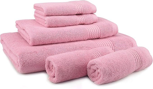 EastNBlue Lara Premium Bath Towel Set 6 Piece - Soft & Highly Absorbent Bathroom Towel Set, 100% Luxury Turkish Cotton, Flannel Bath Towels, 1 Bath Towel, 1 Hand Towel, 4 Washcloths - Rose