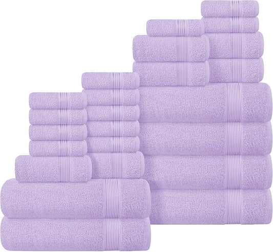 Belizzi Home 100% Cotton Towel Set, Contains 6 Soft Bath Towel, 6 Hand Towels, 12 Wash Cloths - Compact Absorbent Lightweight & Quickdry Towels for Bathroom - 24 Piece Bathroom Towel Set - Purple