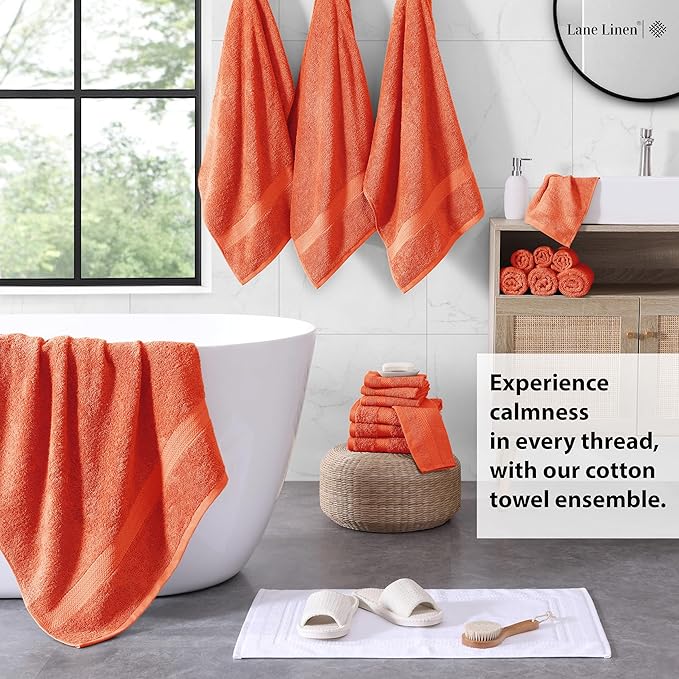 LANE LINEN 100% Ringspun Cotton Luxury Bath Towel Set, 18 PCs - 4 Bath Towels, 8 Washcloths, 6 Hand Towels - Sustainably Produced & Eco Friendly, Quick Drying & Ultra Absorbent - Living Coral