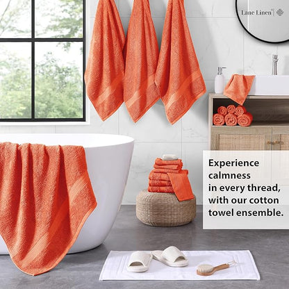 LANE LINEN 100% Ringspun Cotton Luxury Bath Towel Set, 18 PCs - 4 Bath Towels, 8 Washcloths, 6 Hand Towels - Sustainably Produced & Eco Friendly, Quick Drying & Ultra Absorbent - Living Coral