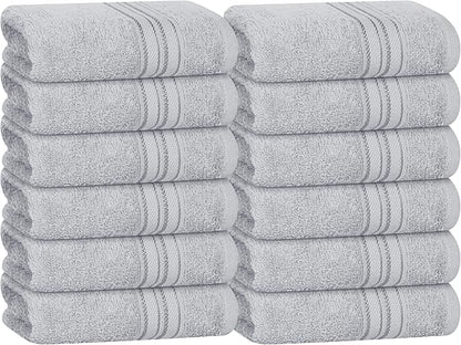 BOUTIQUO Ultra Soft Cotton Washcloths, Contains 12 Piece Face Cloths 12x12 inch, Ideal for Everyday use Face Towels, Compact & Lightweight Multi Purpose Washcloths - Light Grey
