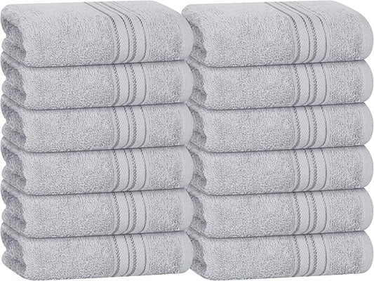 BOUTIQUO Ultra Soft Cotton Washcloths, Contains 12 Piece Face Cloths 12x12 inch, Ideal for Everyday use Face Towels, Compact & Lightweight Multi Purpose Washcloths - Light Grey