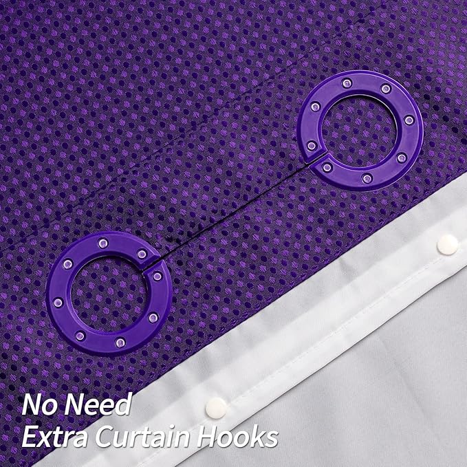 MitoVilla No Hooks Required Purple Waffle Shower Curtain Liner Set, Modern Heavyweight Fabric Shower Curtain Set with Snap-in Liner for Hotel Grade Spa-Like Bathroom Decor, Lavender, 72 x 74