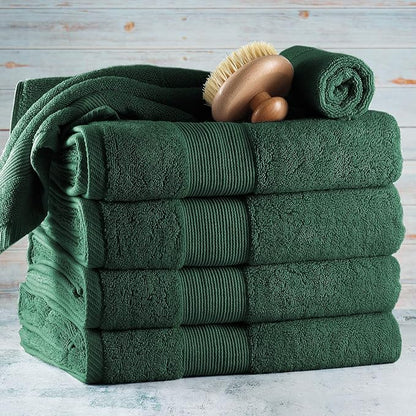 Hearth & Harbor Bath Towels for Bathroom - 100% Ring Spun Cotton Luxury Bathroom Towels - Ultra Soft & Highly Absorbent, Bath Towels Set of 6 - Hunter Green