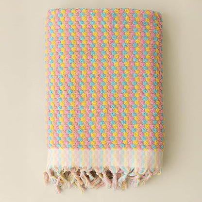 Pom Pom Turkish Bath and Beach Towels - Thick, Soft, Luxurious 100% Turkish Organic Cotton Bubble Weave Towels (Mixed Colors (Light), 35 x 67 Bath Size)
