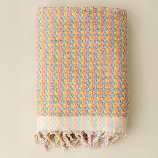 Pom Pom Turkish Bath and Beach Towels - Thick, Soft, Luxurious 100% Turkish Organic Cotton Bubble Weave Towels (Mixed Colors (Light), 35 x 67 Bath Size)