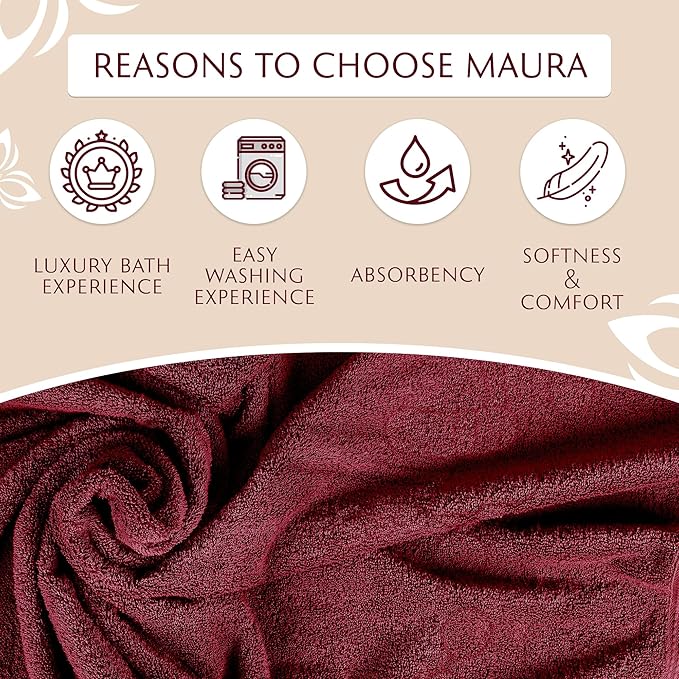 MAURA 6-Pack Premium Turkish Washcloth Set - Ultimate Luxury with Soft, Thick, Super Absorbent, and Oversized Cotton Face Towels - Ideal for a Hotel & Spa Quality Experience in Classic Burgundy