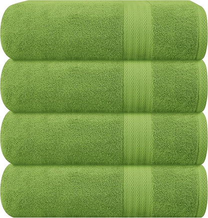 GLAMBURG Premium Cotton 4 Pack Bath Towel Set - 100% Pure Cotton - 4 Bath Towels 27x54 - Ideal for Everyday use - Ultra Soft & Highly Absorbent - Kiwi Green