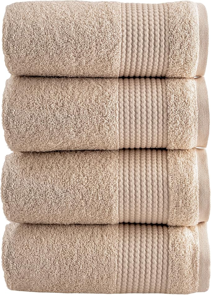 HALLEY Turkish Cotton Towels (Pack of 4) Hand Towels Super Soft Highly Absorbent 100% Cotton Towels for Bathroom and Kitchen for Mother’s Day (Tan)