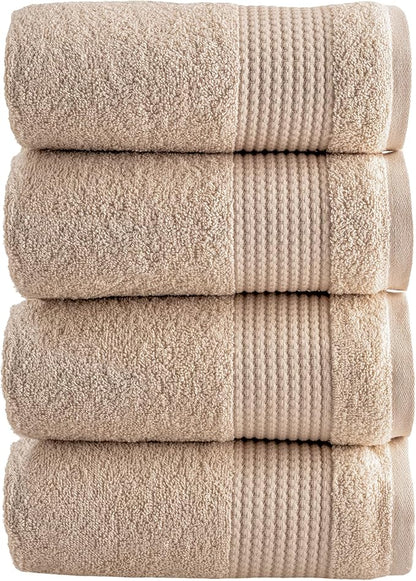HALLEY Turkish Cotton Towels (Pack of 4) Hand Towels Super Soft Highly Absorbent 100% Cotton Towels for Bathroom and Kitchen for Mother’s Day (Tan)