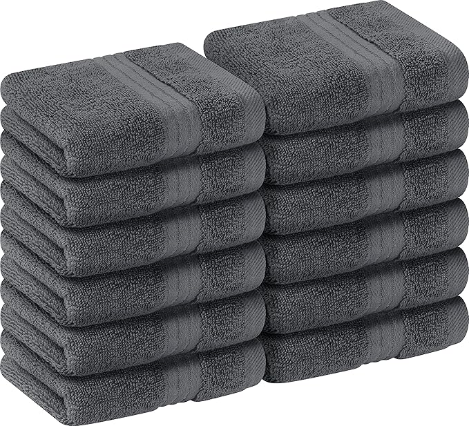 Utopia Towels - Luxury Wash Cloths Set (12 x 12 Inches) 600 GSM 100% Cotton Ring Spun, Highly Absorbent and Soft Feel Washcloths for Bathroom, Spa, Gym, and Face Towel (Grey) (216 Pack)