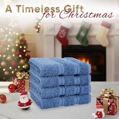American Soft Linen Luxury Washcloths for Bathroom, 600 GSM 100% Cotton 4 Piece Turkish Wash Cloth Set, 13x13 in Soft Rags for Body and Face, Electric Blue Washcloths