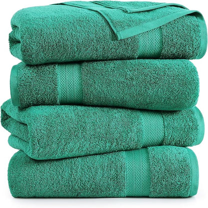 LANE LINEN Bath Towels Pack of 4 (28"x54") - 100% Ring Spun Cotton Bathroom Towel Set - Reinforced Edges, Quick Dry, Soft & Absorbent Large Bath Towels - Lightweight, Perfect for Daily Use - Emerald