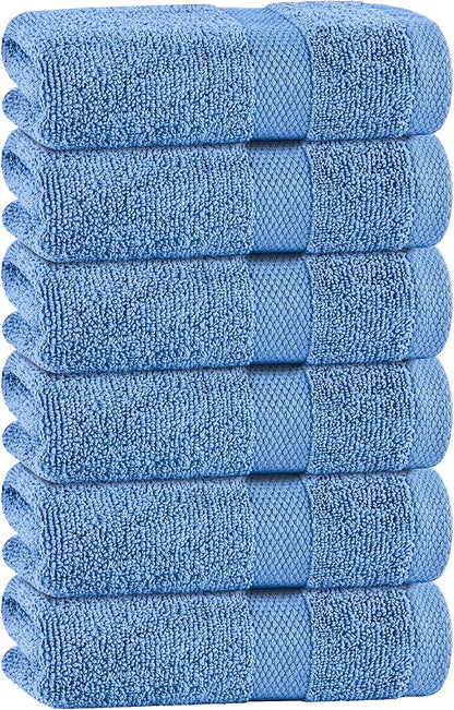 White Classic Light Blue Hand Towels for Bathroom [6 Pack] Cotton Hand Towel Bulk for Gym, Kitchen and Spa, 16x27 Inches Soft Highly Absorbent Quick Dry Terry Salon Towels