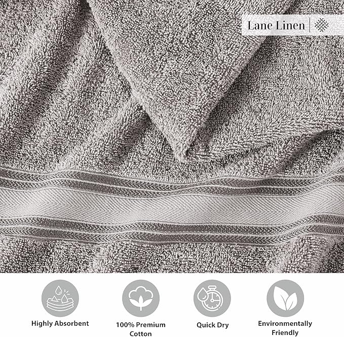 LANE LINEN Luxury Bath Towels Set - 6 Piece 100% Cotton Bathroom Quick Dry Shower Extra Aborbent Towel Super Soft 2 Hand Wash Cloths Space Grey