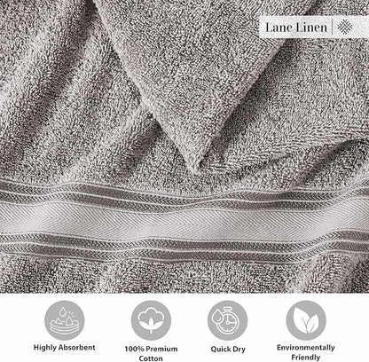 LANE LINEN 18 Pack Towels for Bathroom – 100% Mercerized Cotton, Zero Twist, 6 Bath, 6 Hand Towel & 6 Wash Cloths,Gentle on Body, Highly Absorbent, Remains Soft After Wash, Hotel & Spa Quality – Grey
