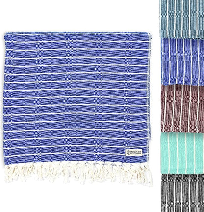 Sand Cloud Turkish Beach Towel - Sand Proof - 100% Certified Organic Turkish Towel - Quick Dry Towel for Beach, Picnic, Blanket or Bath Towel - As Seen on Shark Tank - Gocek (Royal Blue)