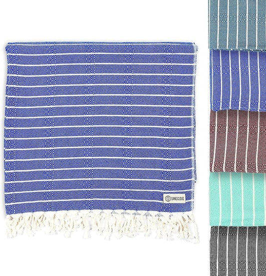 Sand Cloud Turkish Beach Towel - Sand Proof - 100% Certified Organic Turkish Towel - Quick Dry Towel for Beach, Picnic, Blanket or Bath Towel - As Seen on Shark Tank - Gocek (Royal Blue)