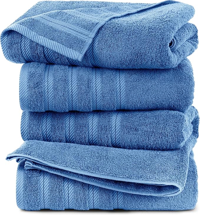Utopia Towels 4 Pack Premium Extra Large Bath Towels Set, (30 x 60 Inches) 100% Ring Spun Cotton 500GSM, Lightweight and Highly Absorbent Quick Drying Towels, Perfect for Daily Use (Electric Blue)
