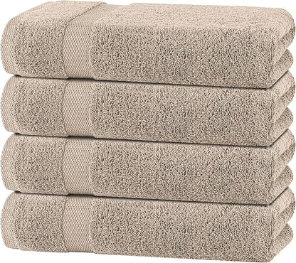 Wealuxe Taupe Bath Towels 27x54 Inch, Cotton Towel Set for Bathroom, Hotel, Gym, Spa, Soft Extra Absorbent Quick Dry 4 Pack
