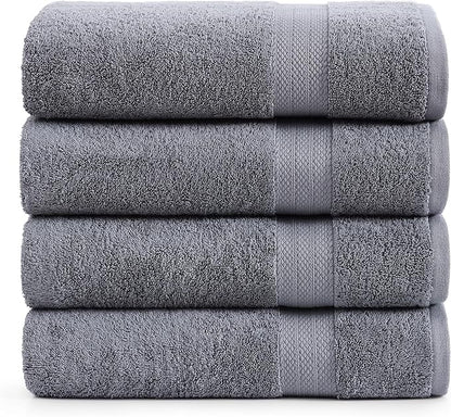 LANE LINEN 100% Cotton 4 Pack Bath Sheets (35"x66") - Highly Absorbent, Super Soft & Durable Extra Large Towel Sets - Fade Resistant, Machine Washable - Oversized Luxury Bathroom Towels - Cool Grey