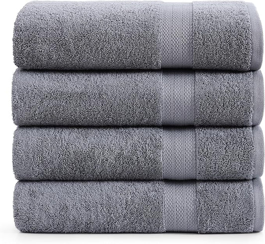LANE LINEN 100% Cotton 4 Pack Bath Sheets (35"x66") - Highly Absorbent, Super Soft & Durable Extra Large Towel Sets - Fade Resistant, Machine Washable - Oversized Luxury Bathroom Towels - Cool Grey