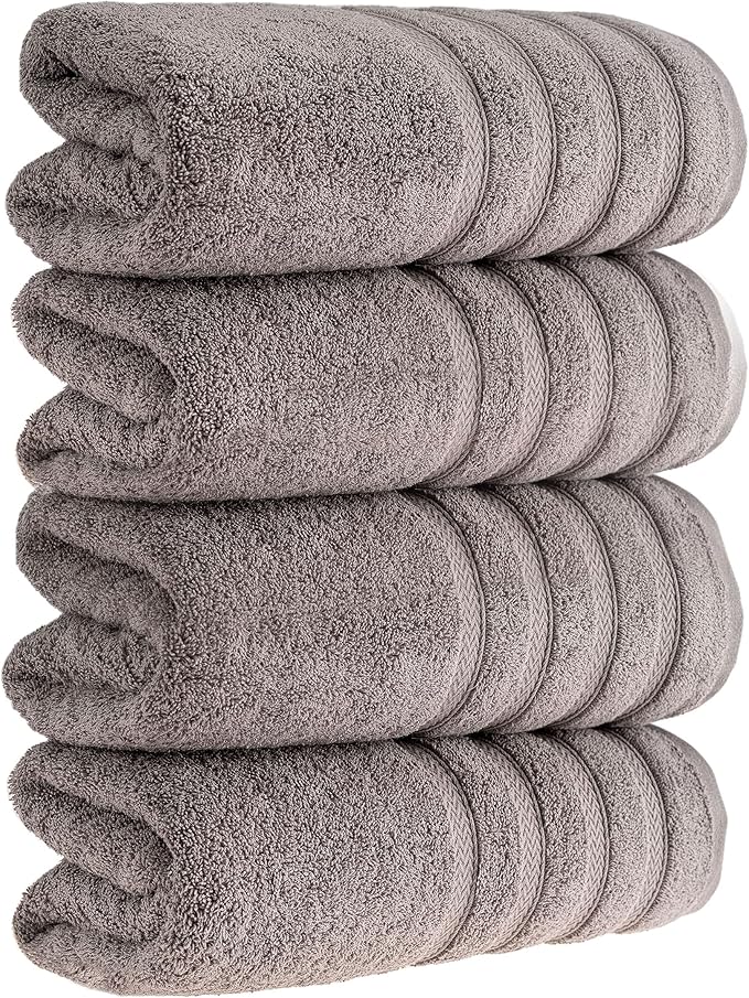HALLEY Turkish 4 Pack Premium Bath Towels (4 Pieces) 650 GSM Highly Absorbent Super Soft 100% Cotton - 4 Bath Towels (Gray)