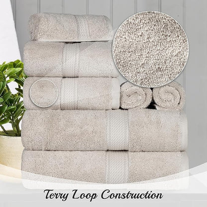 BNM Egyptian Cotton Heavyweight Towels, Ideal For Bathroom, Shower, Spa, Hotel, 800 GSM, Face/ Washcloths, Hand Towels, Bath Towels, Highly-Absorbent, Luxury Home Basics, 9 Piece Towel Set, Stone Grey
