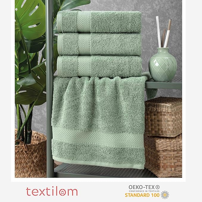 TEXTILOM Bath Towel Set – Hotel and Spa Quality & Soft & Absorbent & Quick Dry Bath Towels for Bathroom – 100% Turkish Cotton Bathroom Towels Set of 4 (27 x 54 inches)- Green