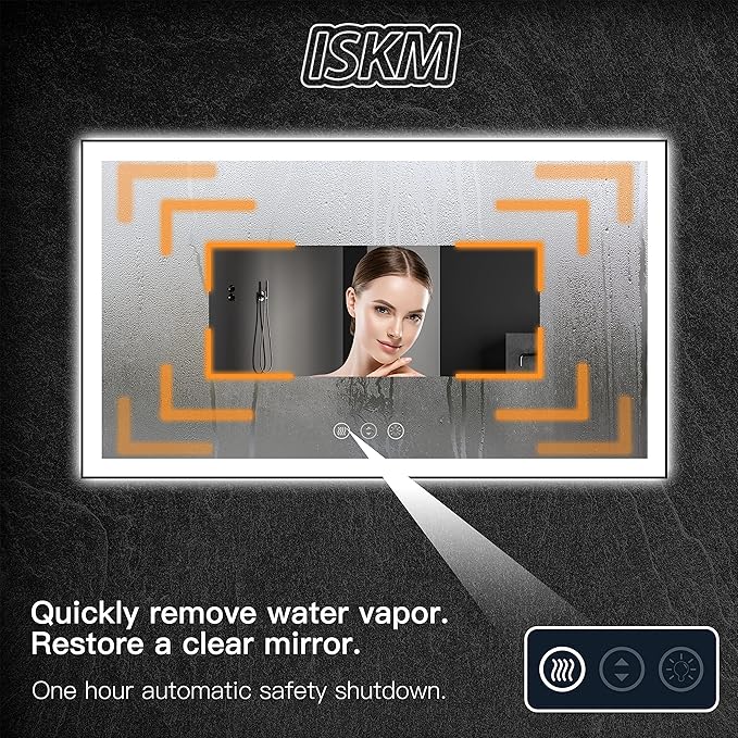 ISKM Framed LED Mirror for Bathroom 48"x40", Dimmable LED Bathroom Mirror with Lights, Anti-Fog, Front and Backlit Lighted Mirror 3-Colors, Shatterproof, Memory Function