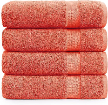 LANE LINEN 100% Cotton Premium Bath Sheets Set of 4 (35"x66") - Extra Large Bath Towels - Quick Drying, Soft & Absorbent Oversized Bathroom Towel Sets - Holds well after Multiple Washes - Living Coral