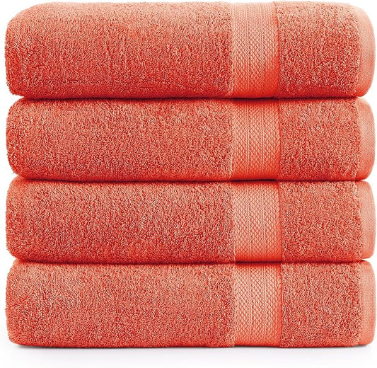 LANE LINEN 100% Ring Spun Cotton Bath Towels (28"x54") - 4 Pieces - Large Towels for Bathroom - Quick Drying, Soft & Absorbent Large Shower Towel Set - Used in Gym, Hotel, Spa, Home - Living Coral