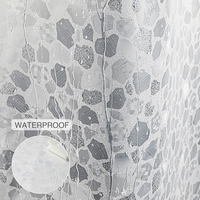WELTRXE Bathroom Shower Curtain Liner 8G EVA Thick, 72x72 Inch 3D Frosted Pebble Plastic Shower Curtains, Heavy Duty Waterproof Shower Liner with Weighted Magnets, 12 Hooks, Rustproof Metal Grommet