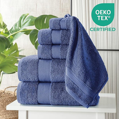 TEXTILOM 6 Pcs Bath Towel Set – Hotel and Spa Quality & Soft & Absorbent & Quick Dry Bath Towels for Bathroom –100% Turkish Cotton Bathroom Towels Set (2 Bath Towels,2 Hand Towels,2 Washcloths)-Navy