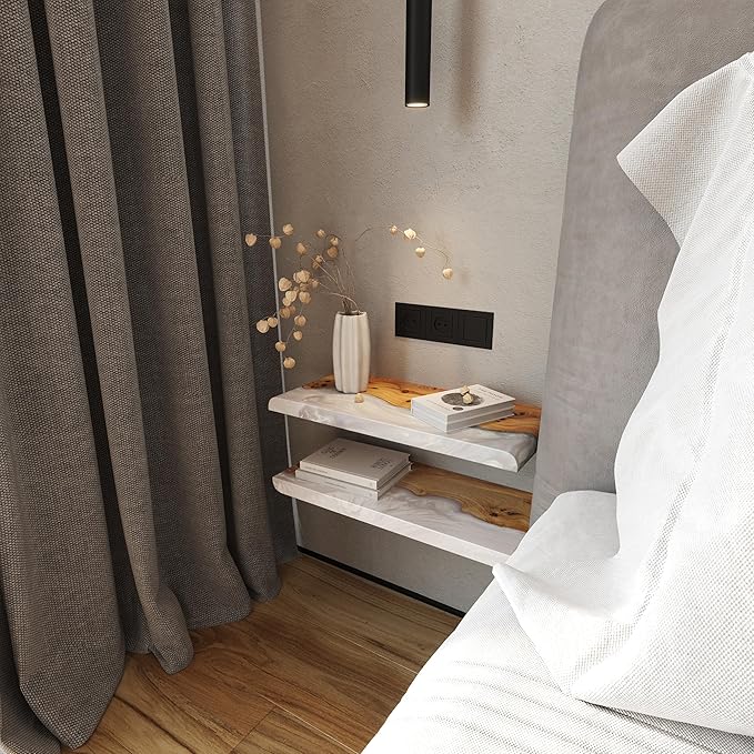 RWA Straight Edge Floating Shelf – Unique Wood Floating Shelf for Wall Decor, Living Room, Bedroom, or Bathroom – Sleek Decorative Wall Shelves for Home & Office (Straight/Platinum, Large - 24x7)