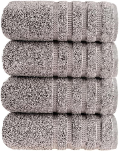 HALLEY Turkish 4 Pack Premium Bath Towels (4 Pieces) 650 GSM Highly Absorbent Super Soft 100% Cotton - 4 Bath Towels (Gray)