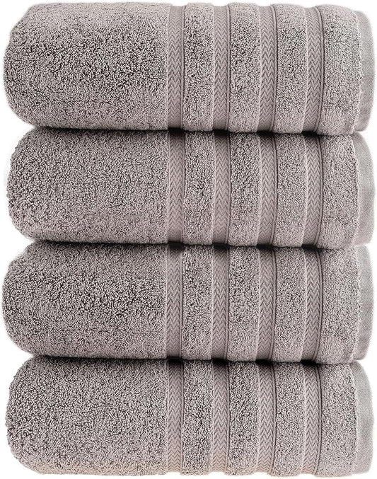 HALLEY Turkish 4 Pack Premium Bath Towels (4 Pieces) 650 GSM Highly Absorbent Super Soft 100% Cotton - 4 Bath Towels (Gray)