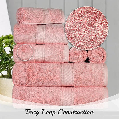 BNM Egyptian Cotton Heavyweight Towels, Ideal For Bathroom, Shower, Spa, 800 GSM Bath Towels, Highly-Absorbent, Luxury Bathroom Essentials, Soft Plush Home Basics, Bath Towel Set of 4, Tea Rose Pink