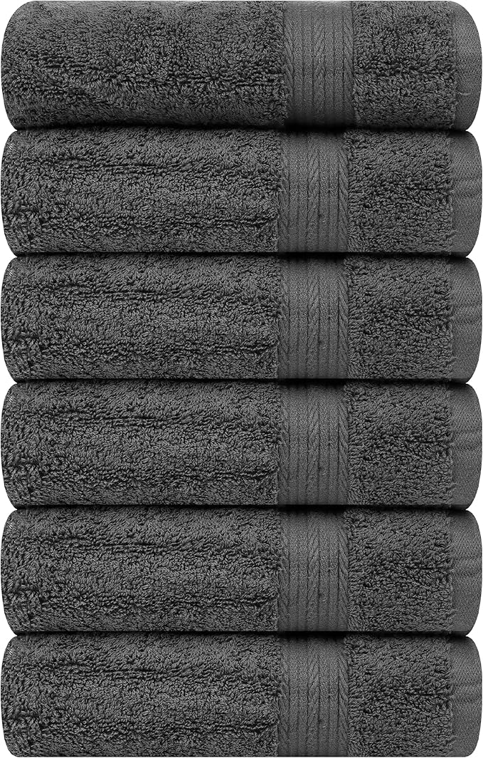Ample Decor Hand Towels for Bathroom 18 X 28 Inch 600 GSM 100% Cotton, Soft Absorbent - 6 Pcs Gray