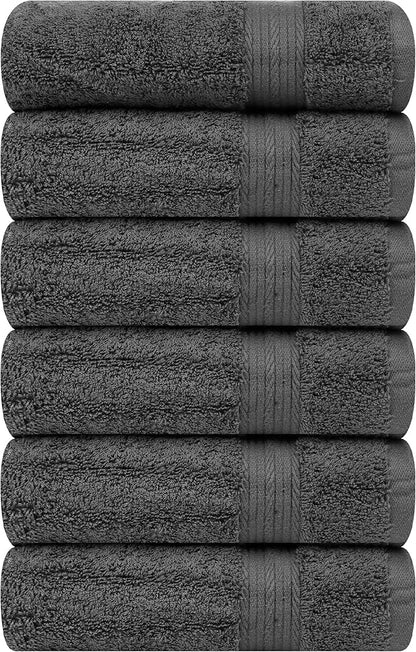 Ample Decor Hand Towels for Bathroom 18 X 28 Inch 600 GSM 100% Cotton, Soft Absorbent - 6 Pcs Gray