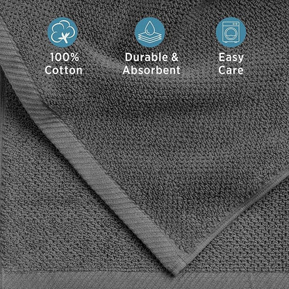 Welhome Franklin 100% Cotton Popcorn Textured Towel Set - 6 Piece 600 GSM, Soft & Plush, 2 Bath Towels, 2 Hand Towels, 2 Washcloths, Dark Gray