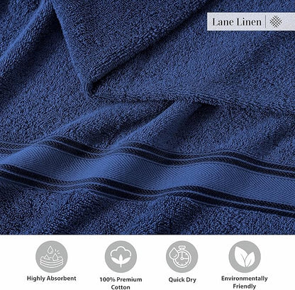 LANE LINEN Luxury Bath Towels Set - 3 Piece 100% Cotton Bathroom Towels, Quick Dry, Extra Aborbent, Super Soft Towels Set 1 Hand Towel, 1 Wash Cloths, 1 Bath Towel, Navy Blue