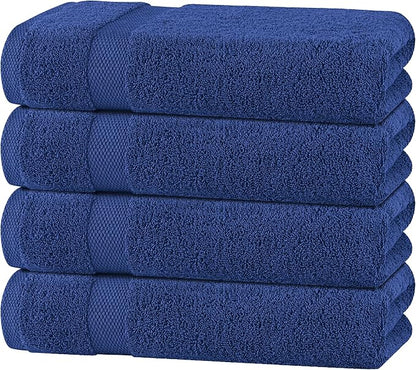 White Classic Navy Blue Bath Towels 27x54 Inch, Cotton Towel Set for Bathroom, Hotel, Gym, Spa, Soft Extra Absorbent Quick Dry 4 Pack