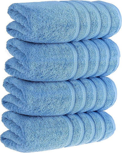 HALLEY Turkish 4 Pack Premium Bath Towels (4 Pieces) 650 GSM Highly Absorbent Super Soft 100% Cotton - 4 Bath Towels (Blue)