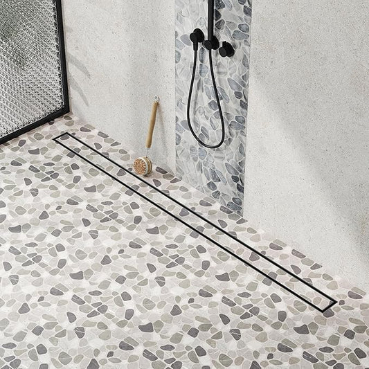 Neodrain 54-Inch Linear Shower Drain with Tile Insert Grate, Matte Black 304 Stainless Steel Rectangle Shower Floor Drain, Linear Drain with Leveling Feet, Hair Strainer